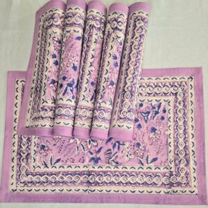 Hand Block Printed Cotton Placemats – Purple & White